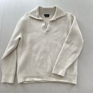 MASSIMO DUTTI Extrafine Wool Blend Ribbed Knit Polo Sweater